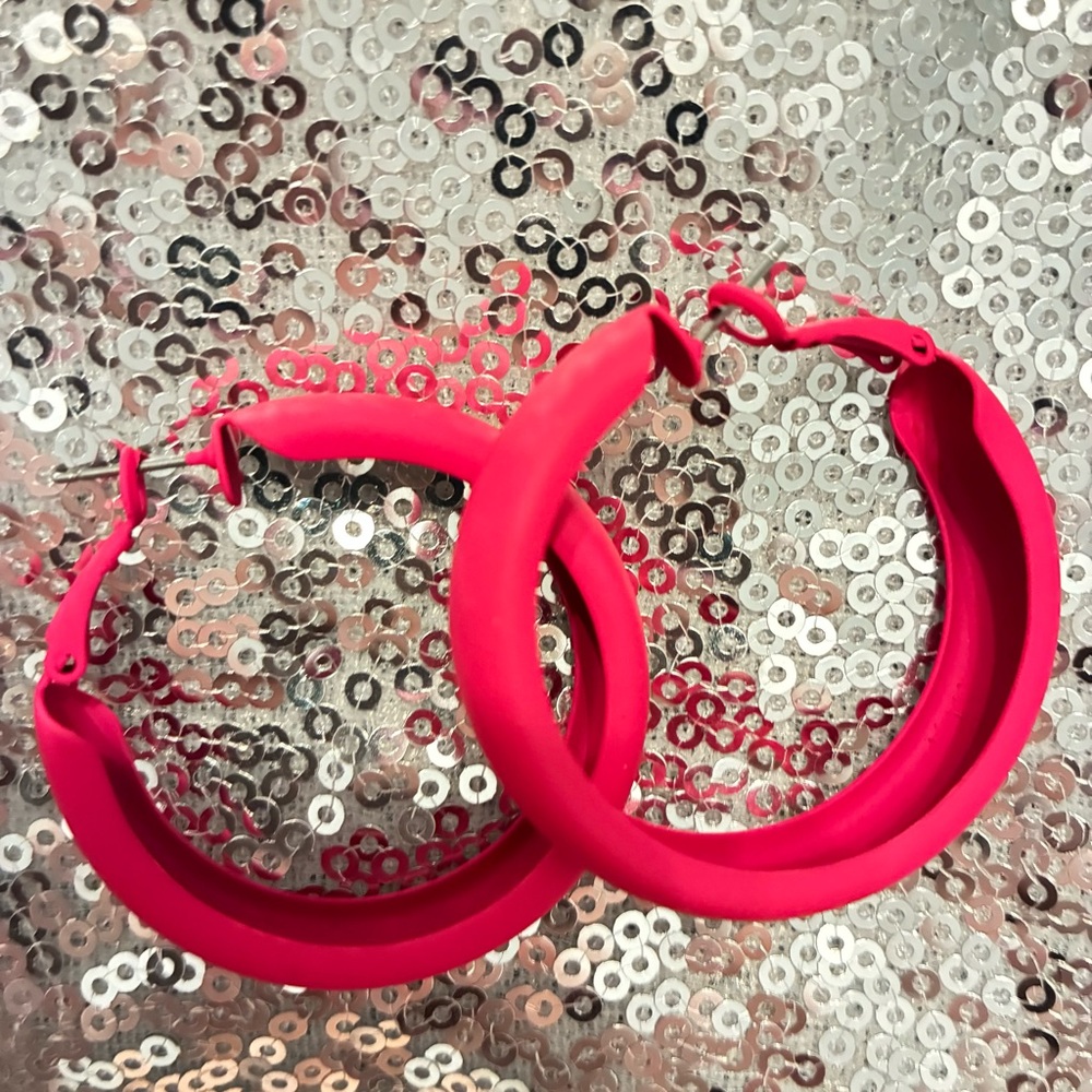 Bold Pink Hoop Earrings - Picture 4 of 6